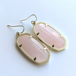 Kendra Scott Elle Gold Frame Rose Pink Quartz Drop Dangle Earrings